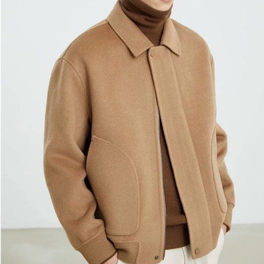 Herren Boxy Wollmix-Zipjacke mit verdeckter Knopfleiste und runden aufgesetzten Taschen Nord Taschen
