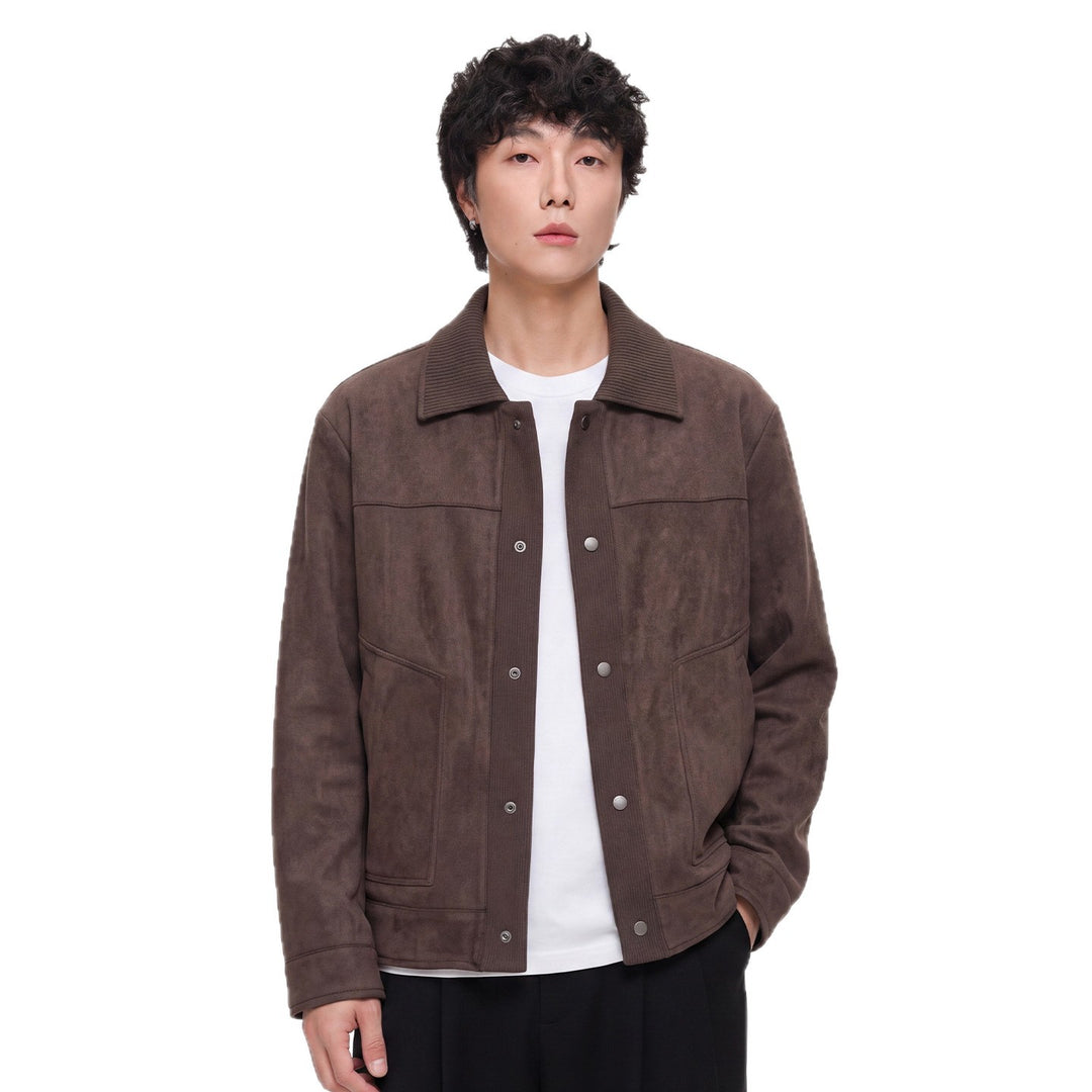 Herren Overshirt-Jacke im Wildlederlook mit Rippkragen und Druckknopfleiste Nord Taschen