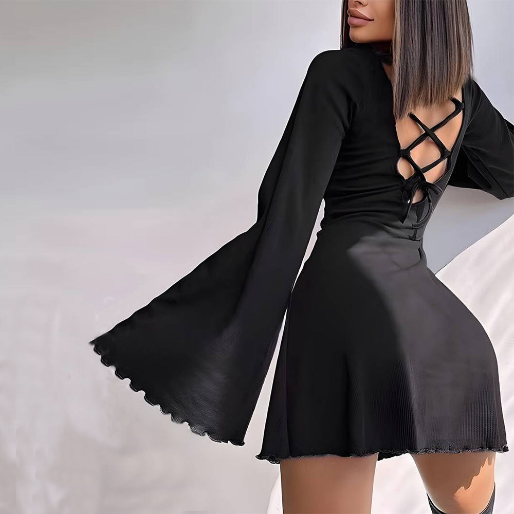Damen A-Linien Minikleid mit ausgestellten Trompetenärmeln und taillierter Silhouette Nord Taschen