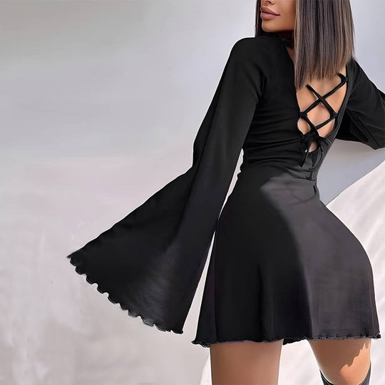 Damen A-Linien Minikleid mit ausgestellten Trompetenärmeln und taillierter Silhouette Nord Taschen