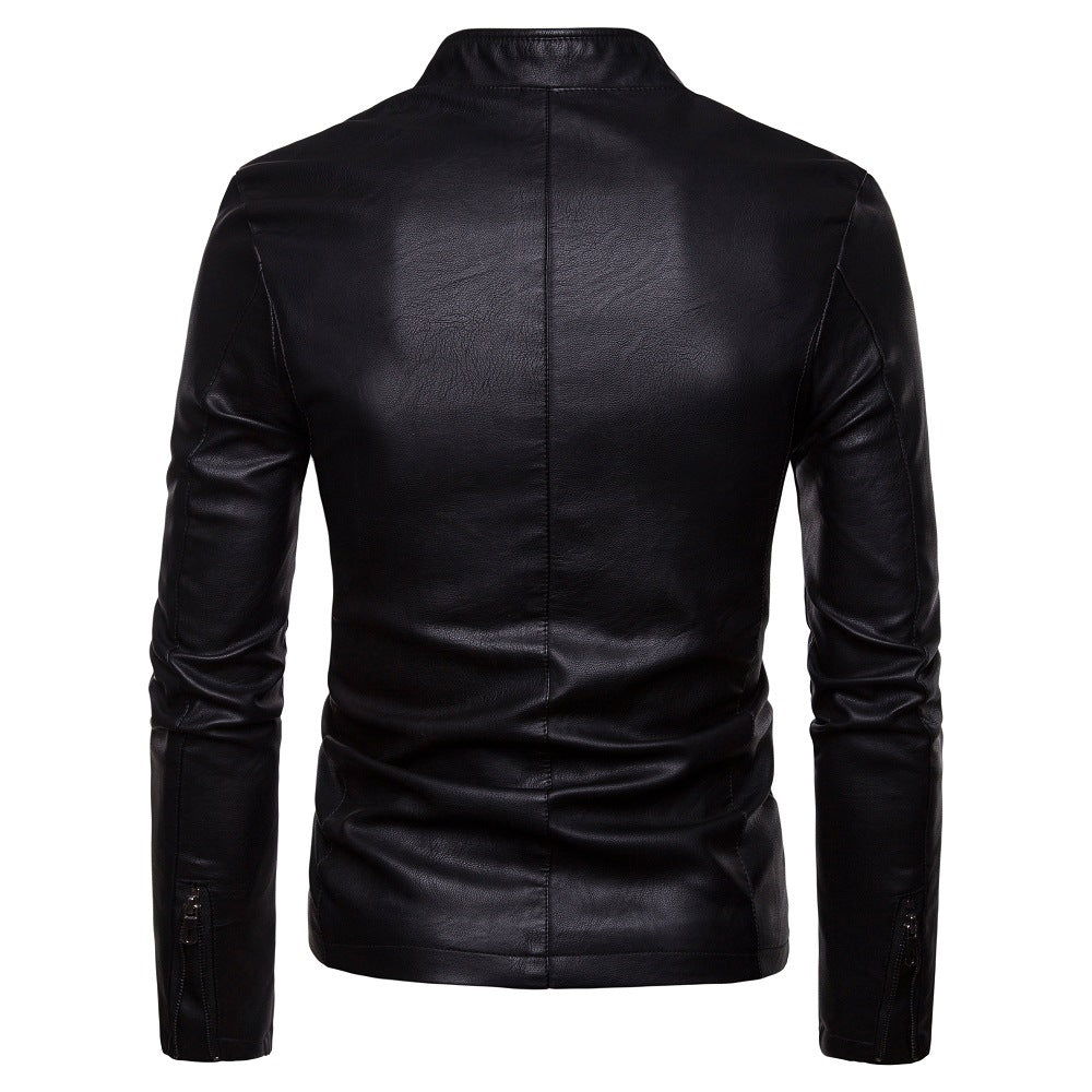 Herren Slim-Fit Kunstlederjacke im Bikerstil mit Stehkragen und Frontreißverschluss Nord Taschen