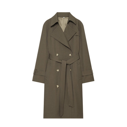 Damen Doppelreihiger taillierter Trenchcoat mit Bindegürtel und überschnittenen Ärmeln Nord Taschen