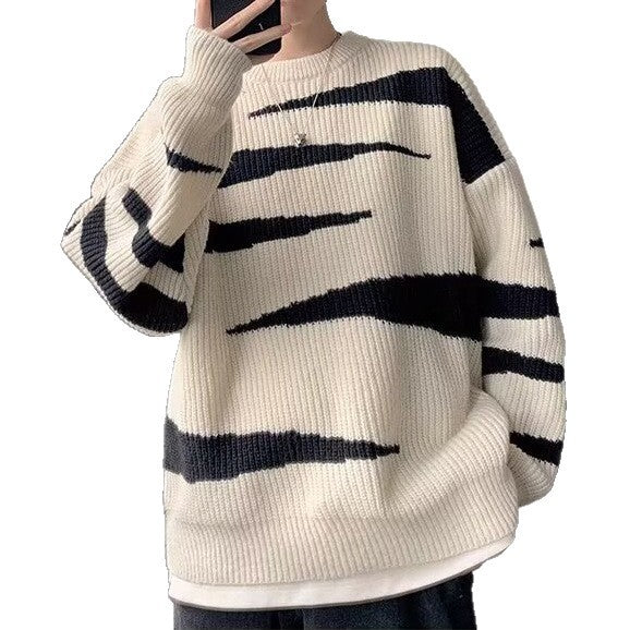 Herren Lässiger Grobstrickpullover mit Streifen Nord Taschen