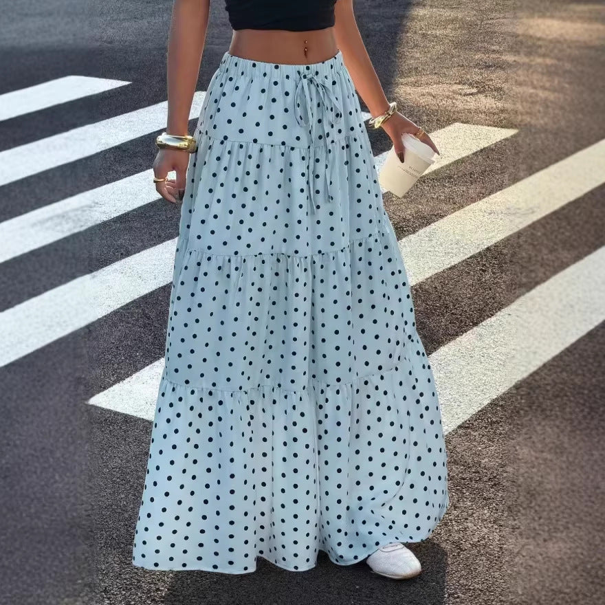 Damen Gestufter Maxirock mit elastischem Bund und Polka-Dot-Muster Nord Taschen