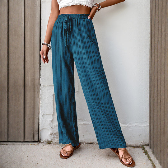 Damen Weite Sommerhose aus leichtem Crinkle‑Stoff mit elastischem Bund und Tunnelzug Nord Taschen