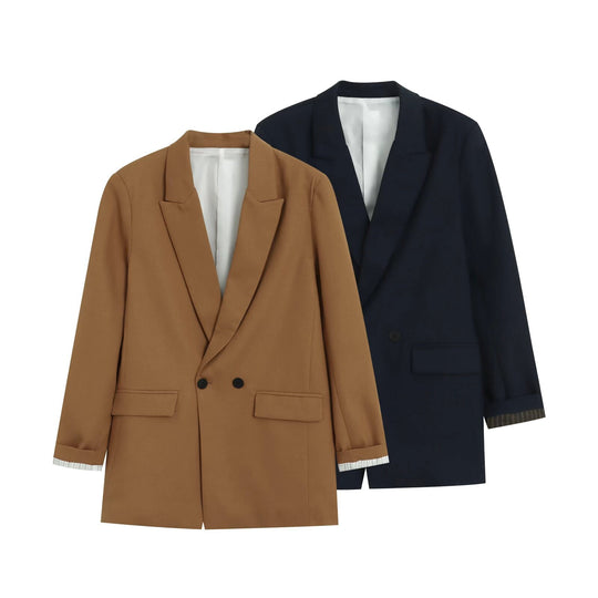 Damen Doppelreihiger Longblazer mit aufgesetzten Taschen und Umschlagärmeln Nord Taschen