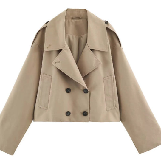 Damen Kurzblouson im Trenchstil mit Boxy‑Silhouette und zweireihiger Knopfleiste Nord Taschen