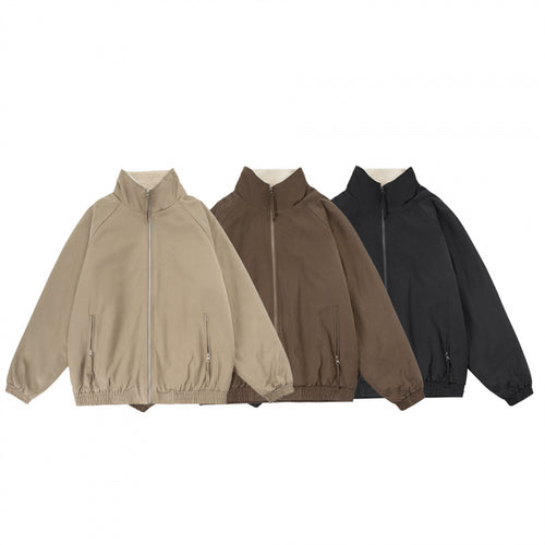 Herren Oversize-Zip-Jacke mit Stehkragen, Teddy-Fleece-Futter und elastischem Saum Nord Taschen