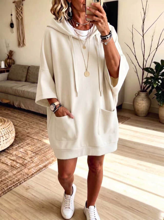 Damen Oversize Hoodie-Kleid mit Kängurutaschen und halblangen Ärmeln Nord Taschen