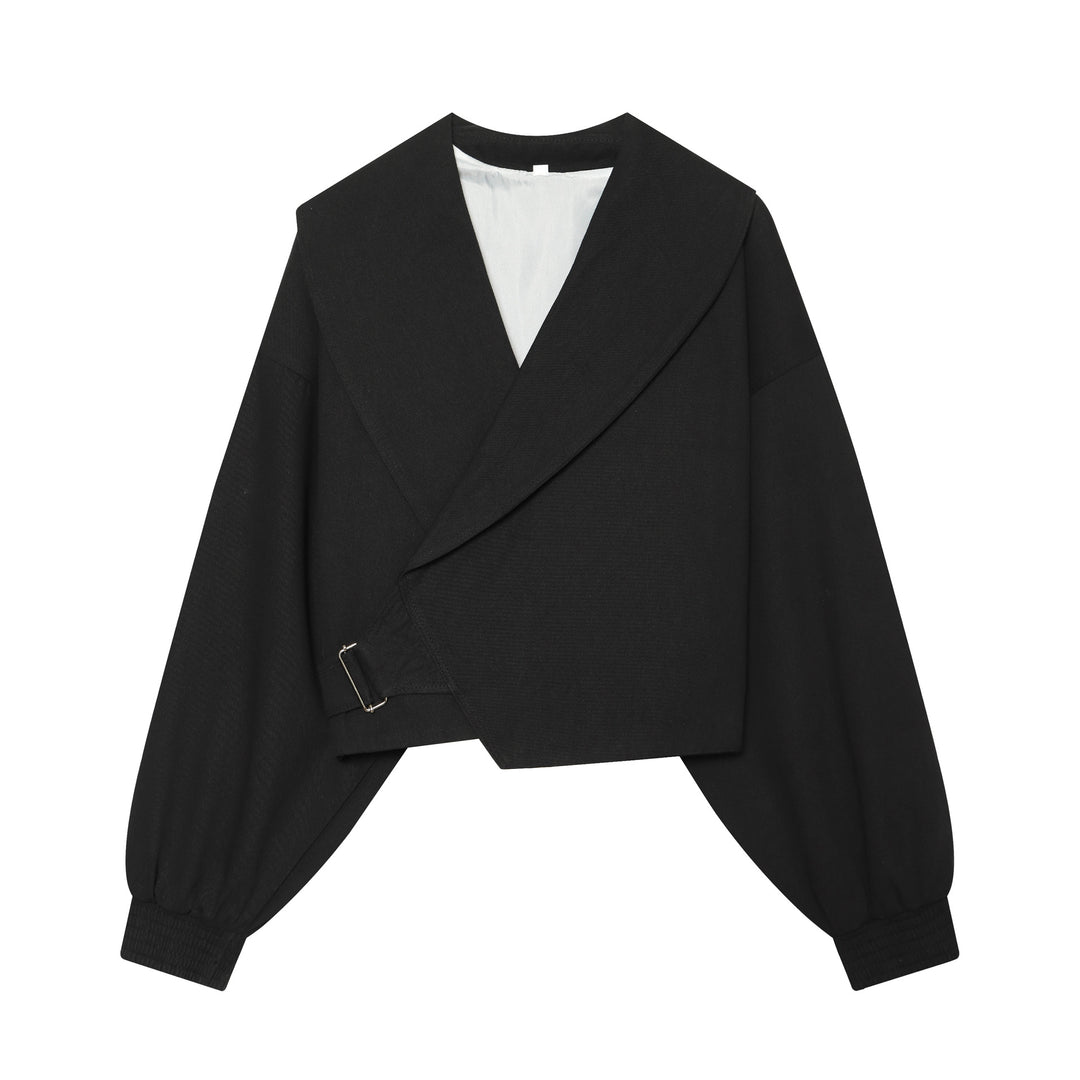 Damen Kurzjacke mit weitem Matrosenkragen, Ballonärmeln und asymmetrischer Schnallenverschluss Nord Taschen