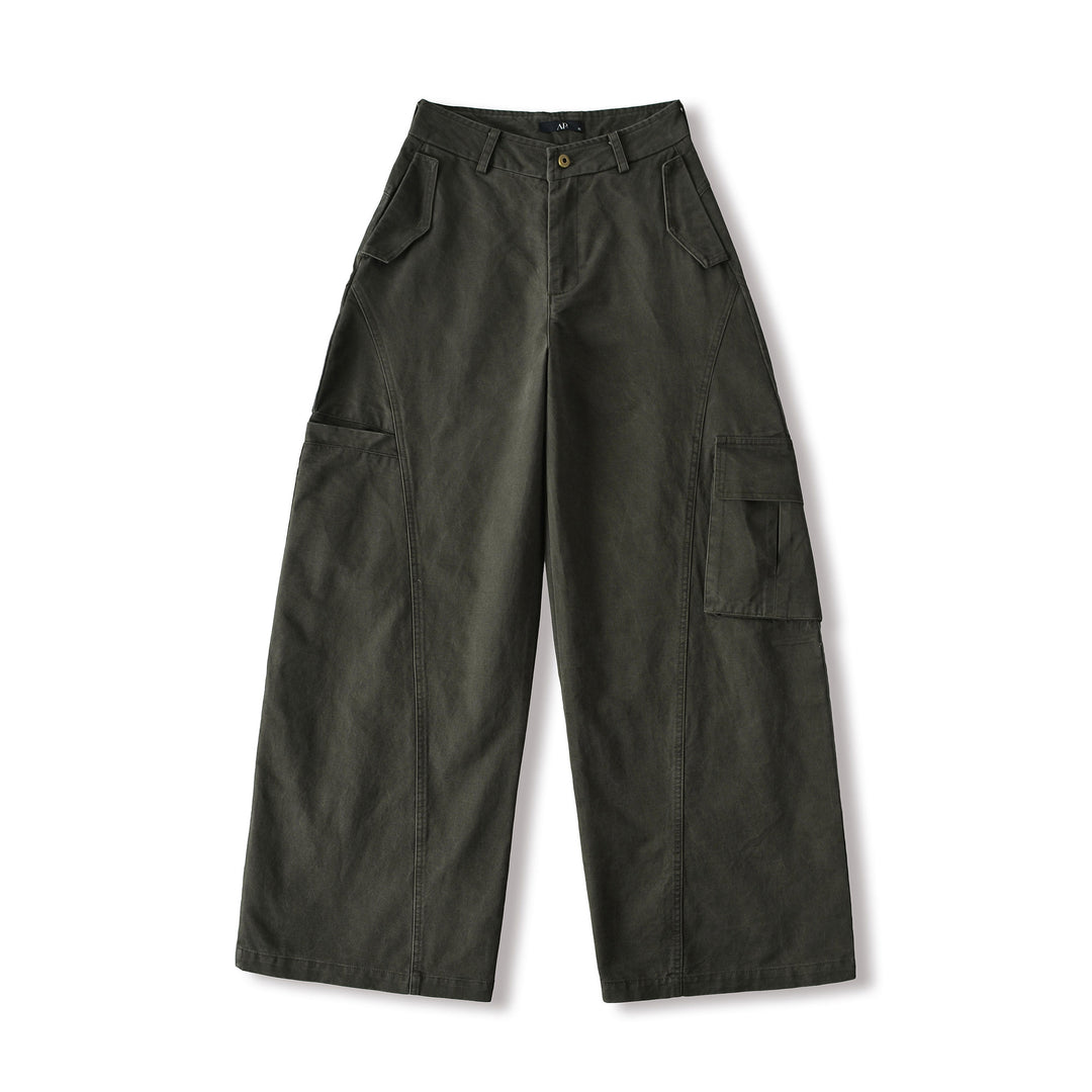 Damen Cropped Cargohose mit hoher Taille, weitem Bein und Klappentaschen Nord Taschen