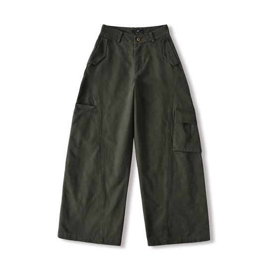 Damen Cropped Cargohose mit hoher Taille, weitem Bein und Klappentaschen Nord Taschen