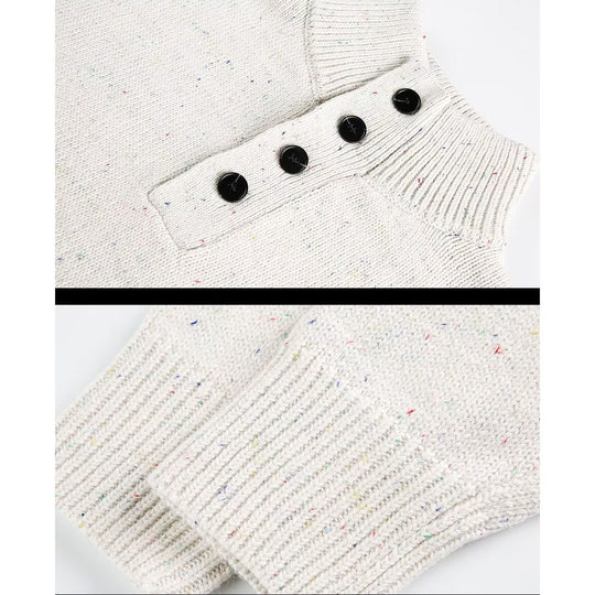 Herren Grobstrick Pullover mit Stehkragen und Knopfdetail Nord Taschen