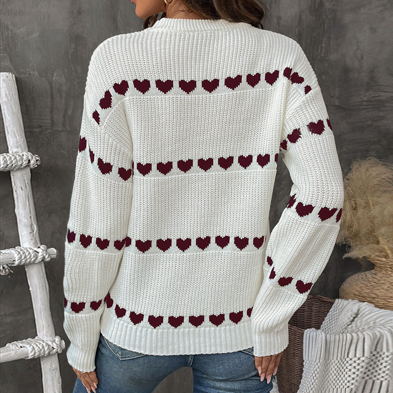 Damen Kuscheliger Strickpullover mit Herzmuster Nord Taschen