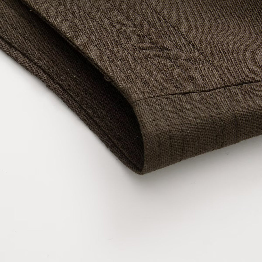 Damen Weite Hemdblusenjacke mit Mandarinkragen und Knotenverschlüssen Nord Taschen