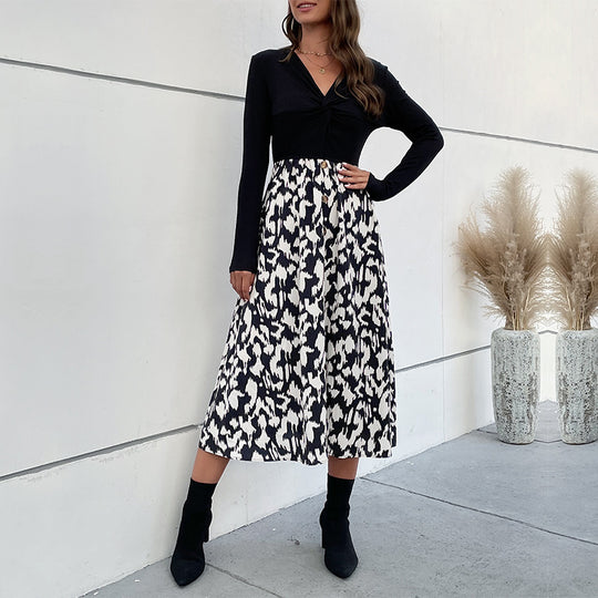 Damen Elegantes Wickelkleid mit langem Arm und floralem Rock Nord Taschen