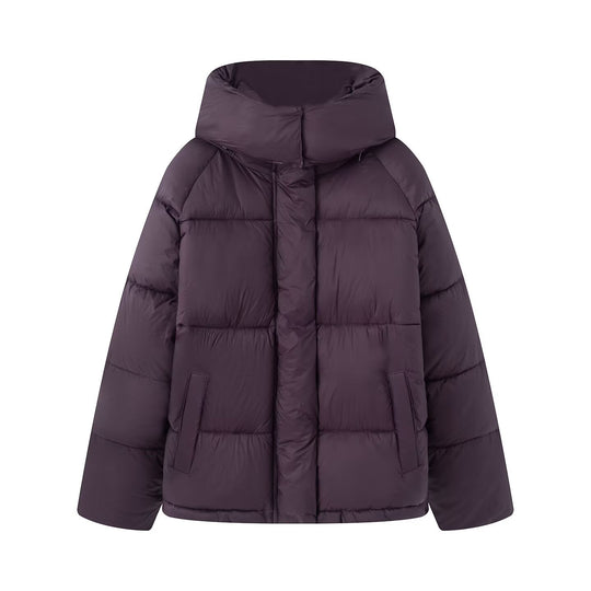 Damen Kurze Voluminöse Steppjacke mit hohem Schlauchkragen und Kapuze Nord Taschen