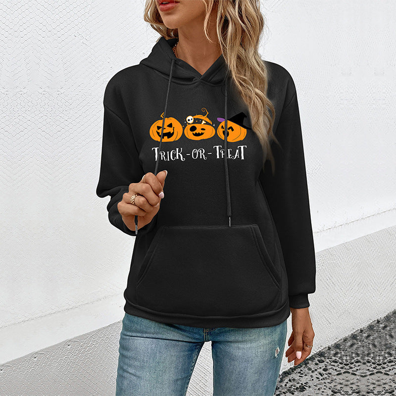 Damen Hoodie mit Halloween-Kürbisprint, Kapuze und Kängurutasche Nord Taschen