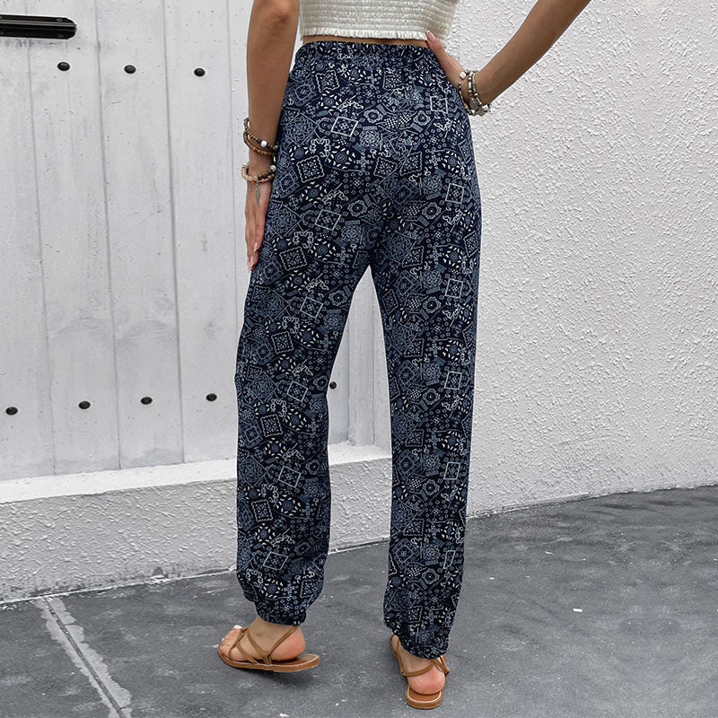 Damen Lockere Haremshose mit elastischem Bund und seitlichen Taschen