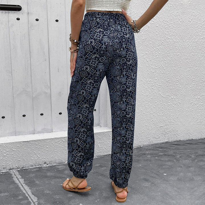 Damen Lockere Haremshose mit elastischem Bund und seitlichen Taschen