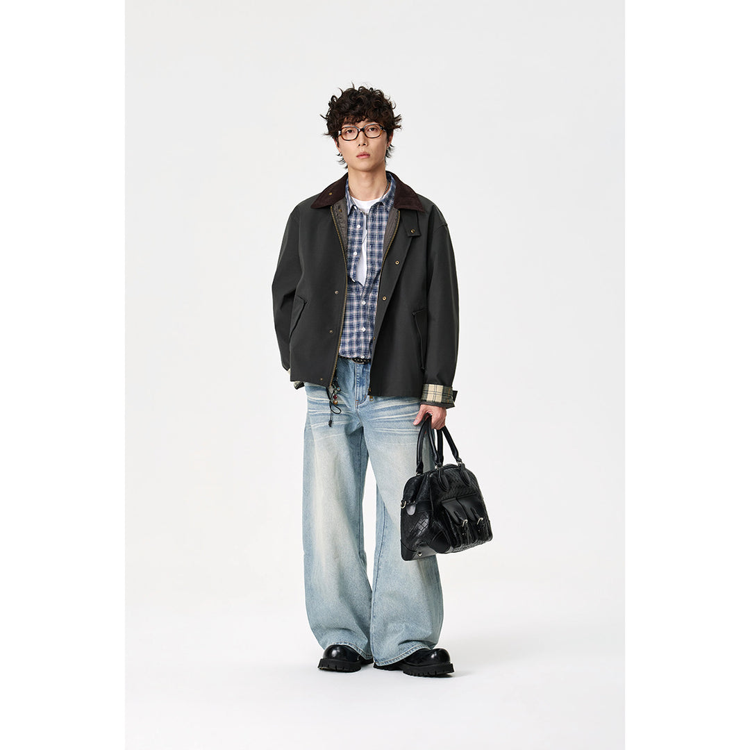 Herren Kurz geschnittene Canvas‑Fieldjacke mit Cordkragen und verdeckter Druckknopfleiste Nord Taschen