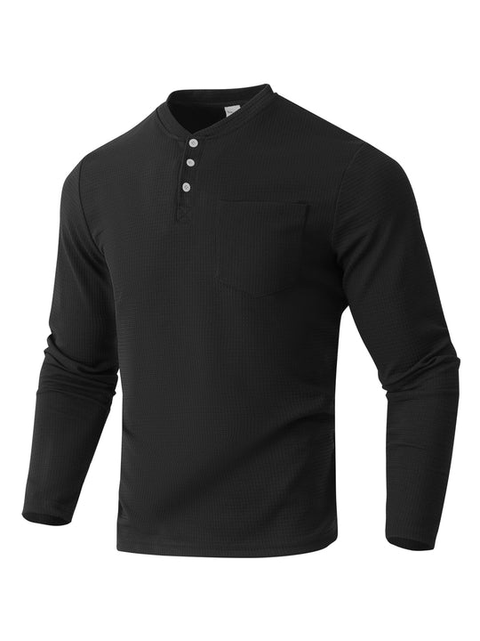 Herren Langarm Henley mit Waffelstruktur und Brusttasche thermisches Langarmshirt Nord Taschen
