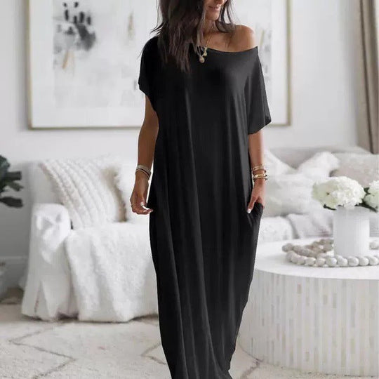 Damen Lockere Maxikleid mit Animal-Print und Seitentaschen