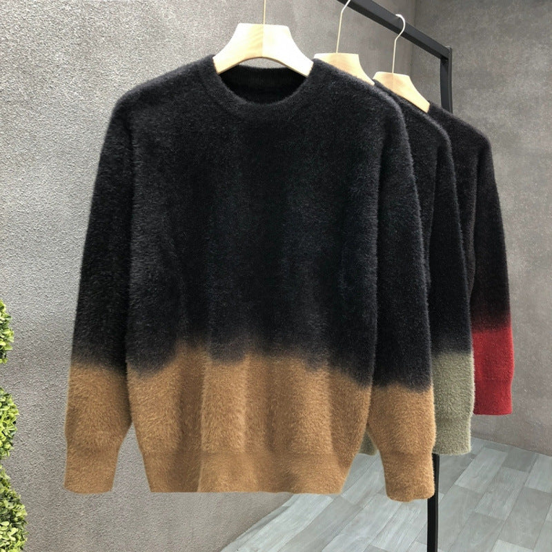 Herren Flauschiger Farbverlauf-Pullover aus Mohair-Mix mit Rundhals und geradem Schnitt Nord Taschen