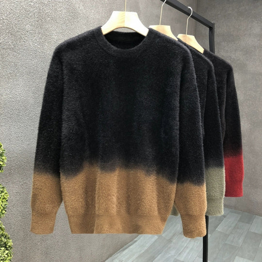 Herren Flauschiger Farbverlauf-Pullover aus Mohair-Mix mit Rundhals und geradem Schnitt Nord Taschen