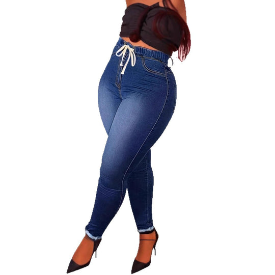 Damen High-Waist Sculpting-Jeggings im Denim‑Look mit elastischem Tunnelzugbund Nord Taschen