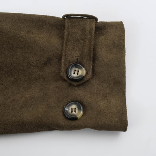 Damen Kurzgeschnittener Doppelreihiger Wildlederoptik-Bomber mit Stehkragen und Schulterpatten Nord Taschen