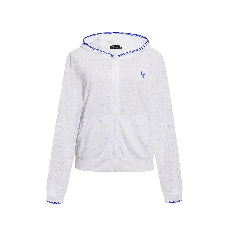 Damen Leichter Kapuzen-Zipcardigan mit Sternenallover und Ziernaht Nord Taschen