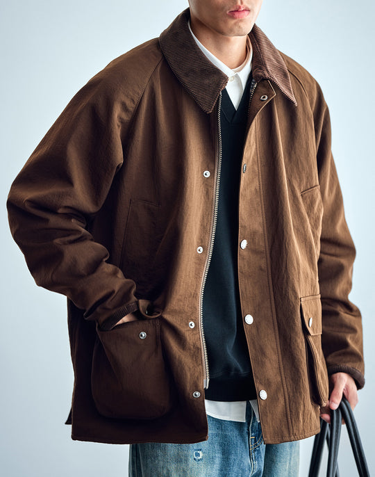 Herren Utility-Fieldjacke aus gewachstem Baumwollmix mit Cordkragen Nord Taschen