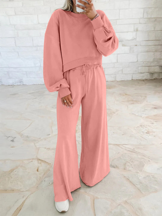 Damen Kurzpullover- und Palazzohose Lounge-Set mit Ballonärmeln Nord Taschen