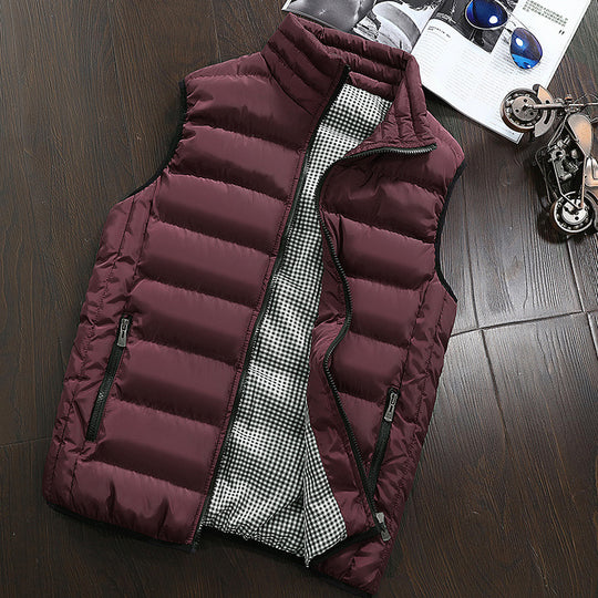 Herren Ärmellose Leichte Steppweste mit Thermofütterung, Stehkragen und kariertem Innenfutter Nord Taschen