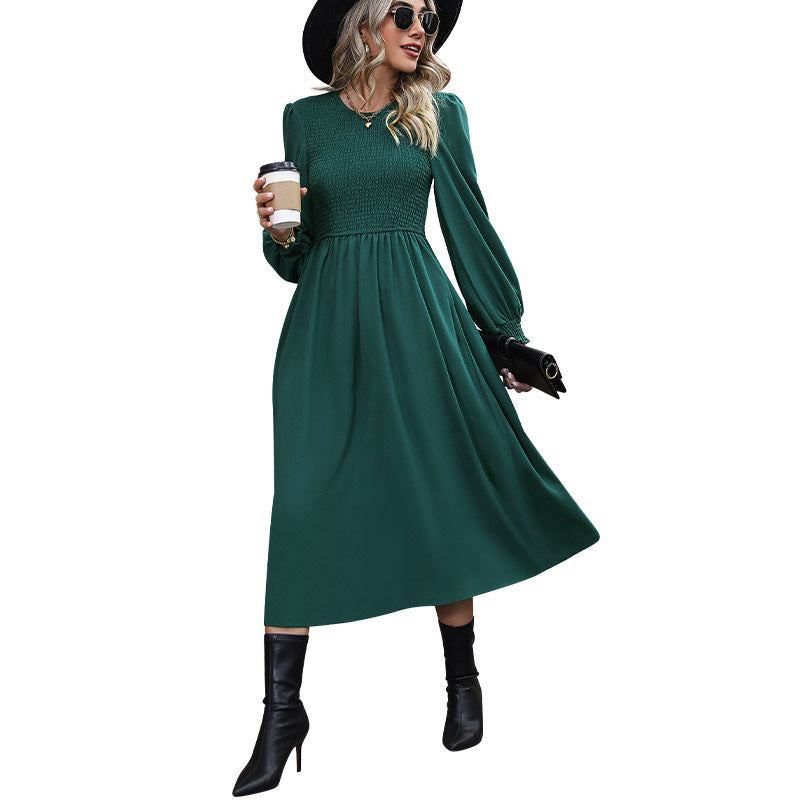Damen Midikleid mit smockbesetztem Oberteil, taillierter A‑Linie & langen Ballonärmeln Nord Taschen