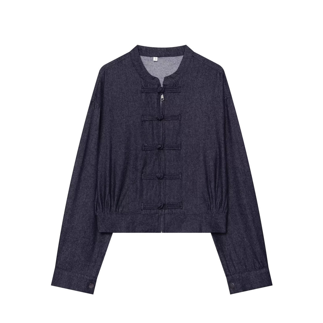 Damen Kurzer Blouson im China‑Stil mit Stehkragen und Zierknoten Nord Taschen