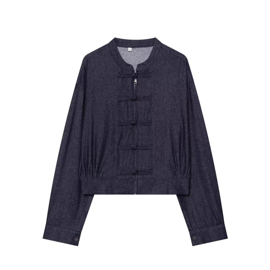 Damen Kurzer Blouson im China‑Stil mit Stehkragen und Zierknoten Nord Taschen