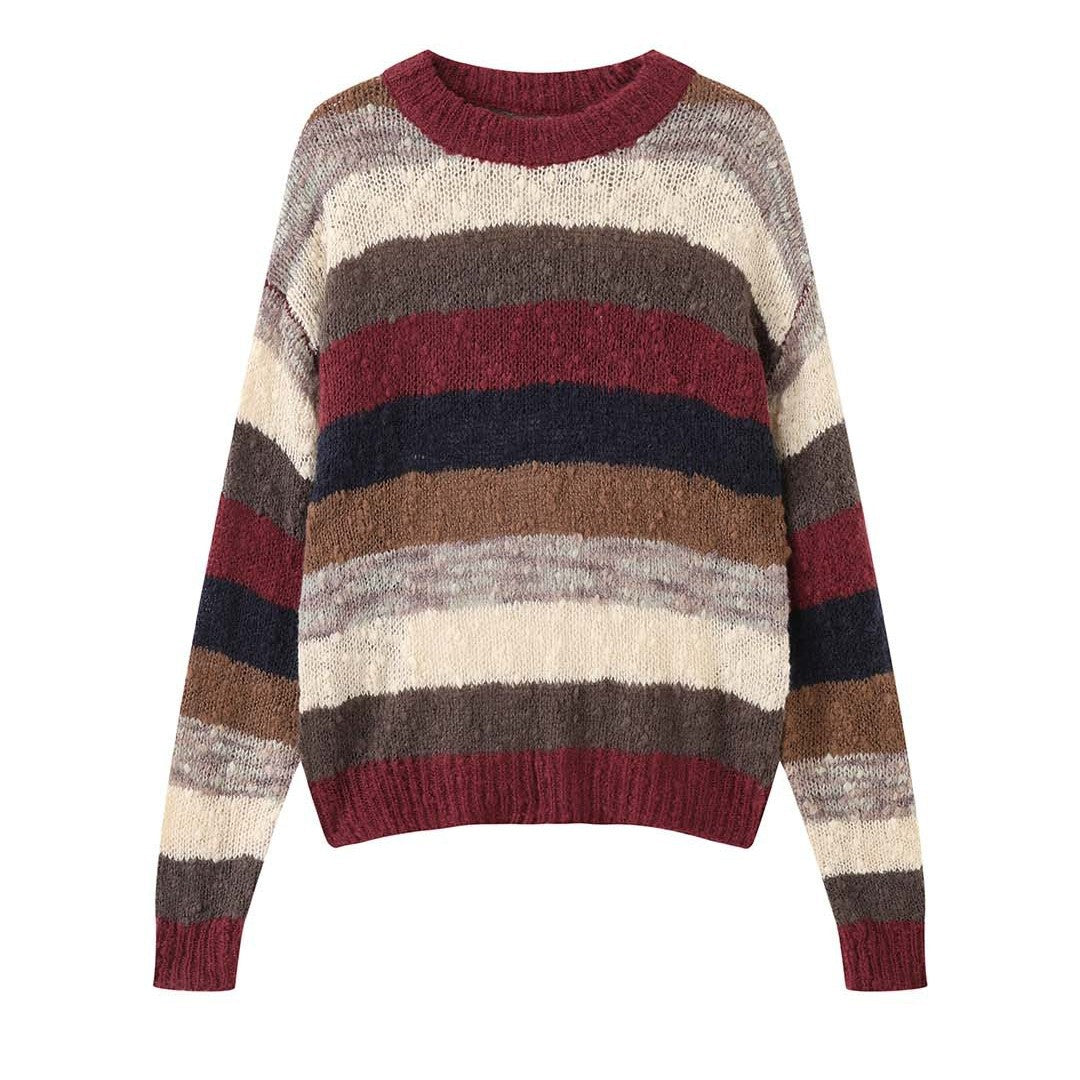 Damen Weicher Flauschiger Blockstreifen-Pullover mit lockerer Silhouette Nord Taschen