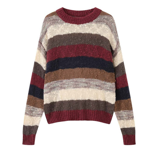 Damen Weicher Flauschiger Blockstreifen-Pullover mit lockerer Silhouette Nord Taschen
