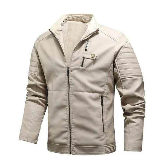 Herren Urbaner Bikerjacke in Lederoptik mit Teddyfutter und gesteppter Ärmeldetail Nord Taschen