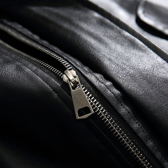 Herren Boxy Kunstleder-Blousonjacke mit Stehkragen Druckknopfblende und elastischem Saum Nord Taschen