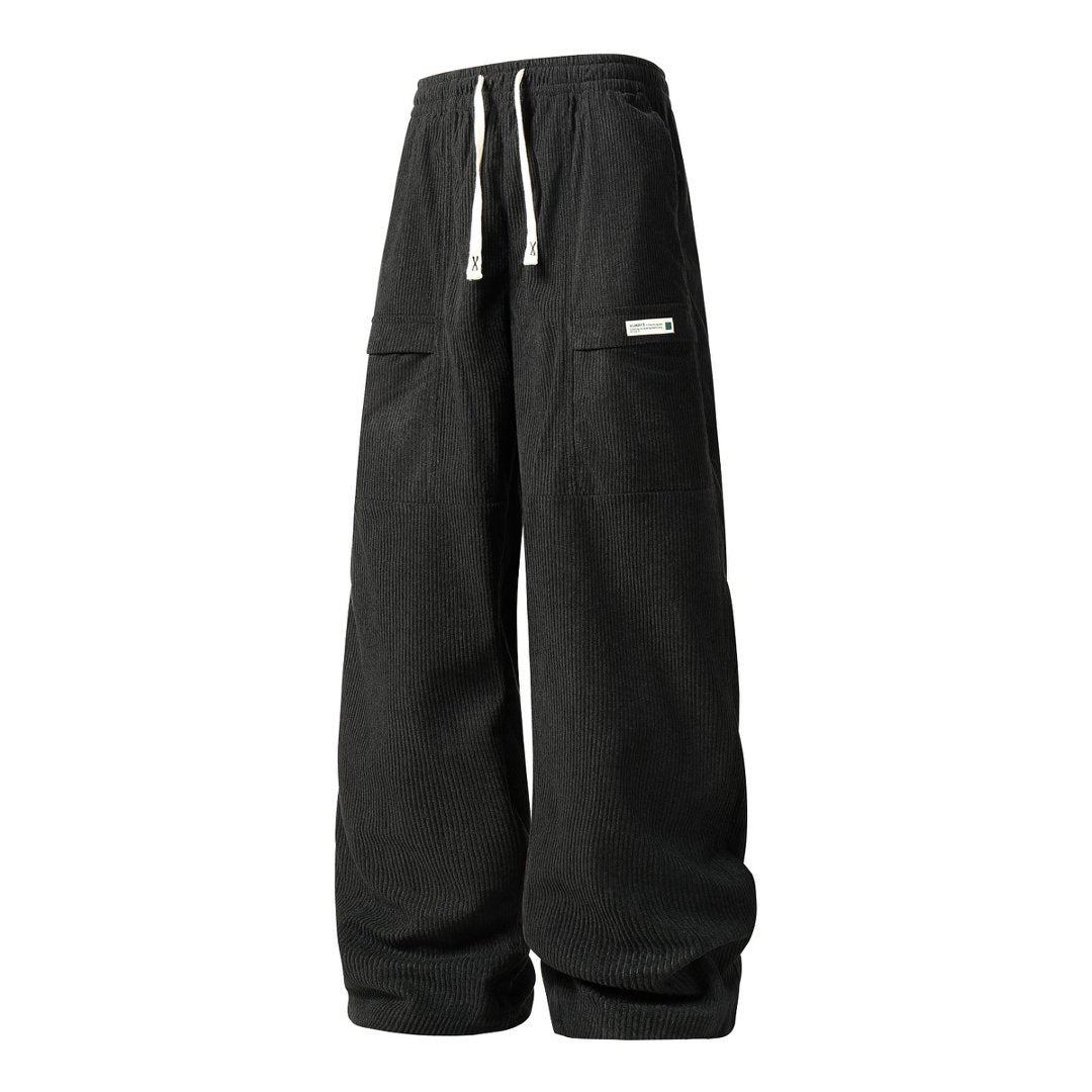 Herren Weite Cord-Cargohose mit Tunnelzugbund, Klapptaschen & gerippter Struktur Nord Taschen