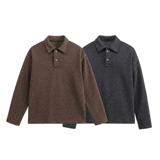Unisex Boxy-Polo-Pullover aus Wollmix mit Henley-Knopfleiste und geradem Saum Nord Taschen