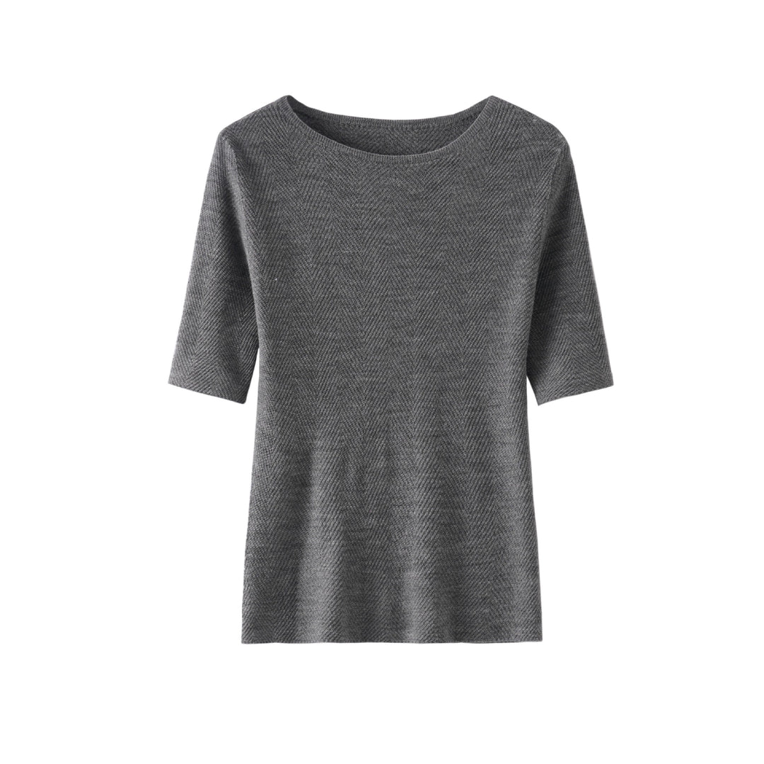 Damen Lockeres Feinstrick-Tunika-Shirt mit U-Boot-Ausschnitt und Fischgrätstruktur Nord Taschen