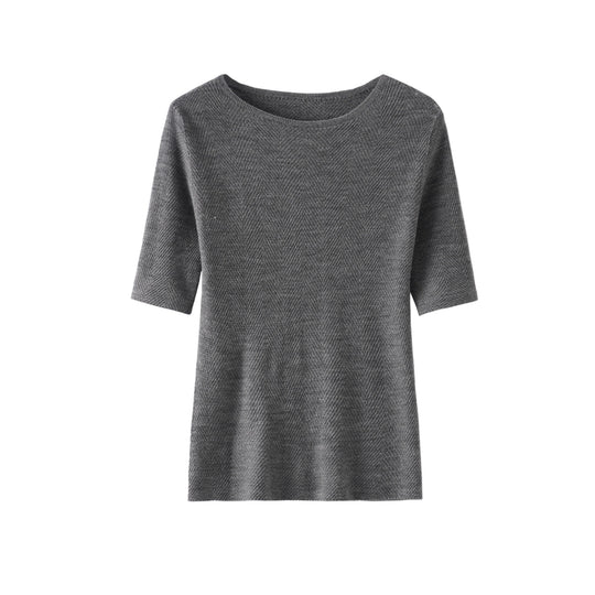 Damen Lockeres Feinstrick-Tunika-Shirt mit U-Boot-Ausschnitt und Fischgrätstruktur Nord Taschen