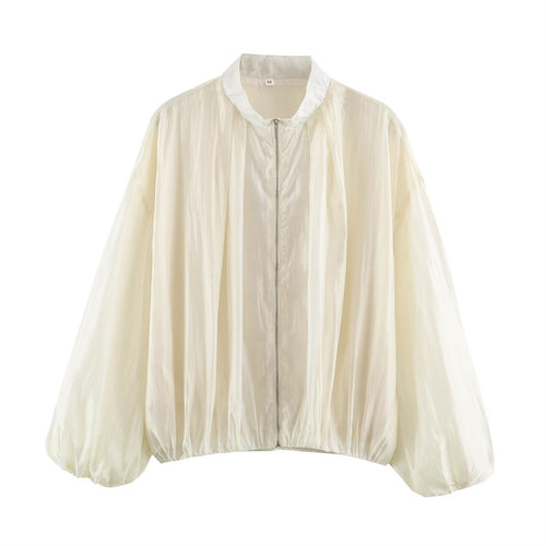 Damen transparente Oversize-Bomberjacke aus leichter Satin‑Organza mit Ballonärmeln Nord Taschen
