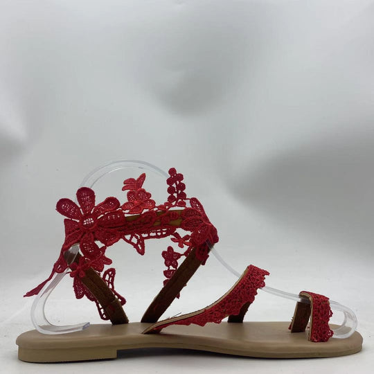 Damen Sommerliche Riemensandalen mit floralen Spitze