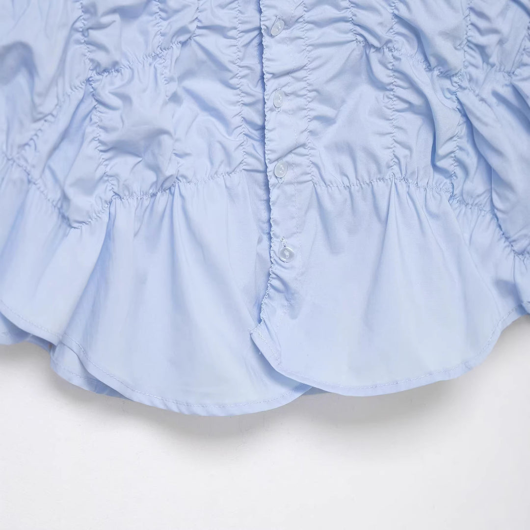 Damen leicht taillierte Hemdbluse mit Raffung und Volant-Peplum Nord Taschen