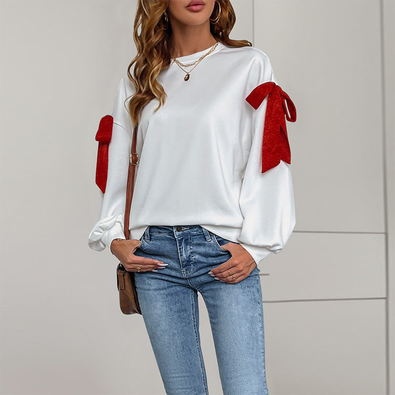 Damen Oversize-Sweatshirt mit dekorativen Schleifen an den Ärmeln Nord Taschen
